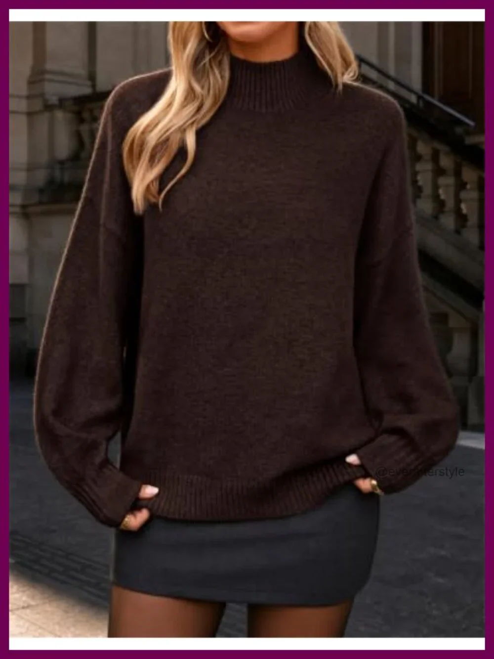 Oversized Turtleneck Sweater, Drop Shoulder, Fuzzy Chunky Long Sleeve